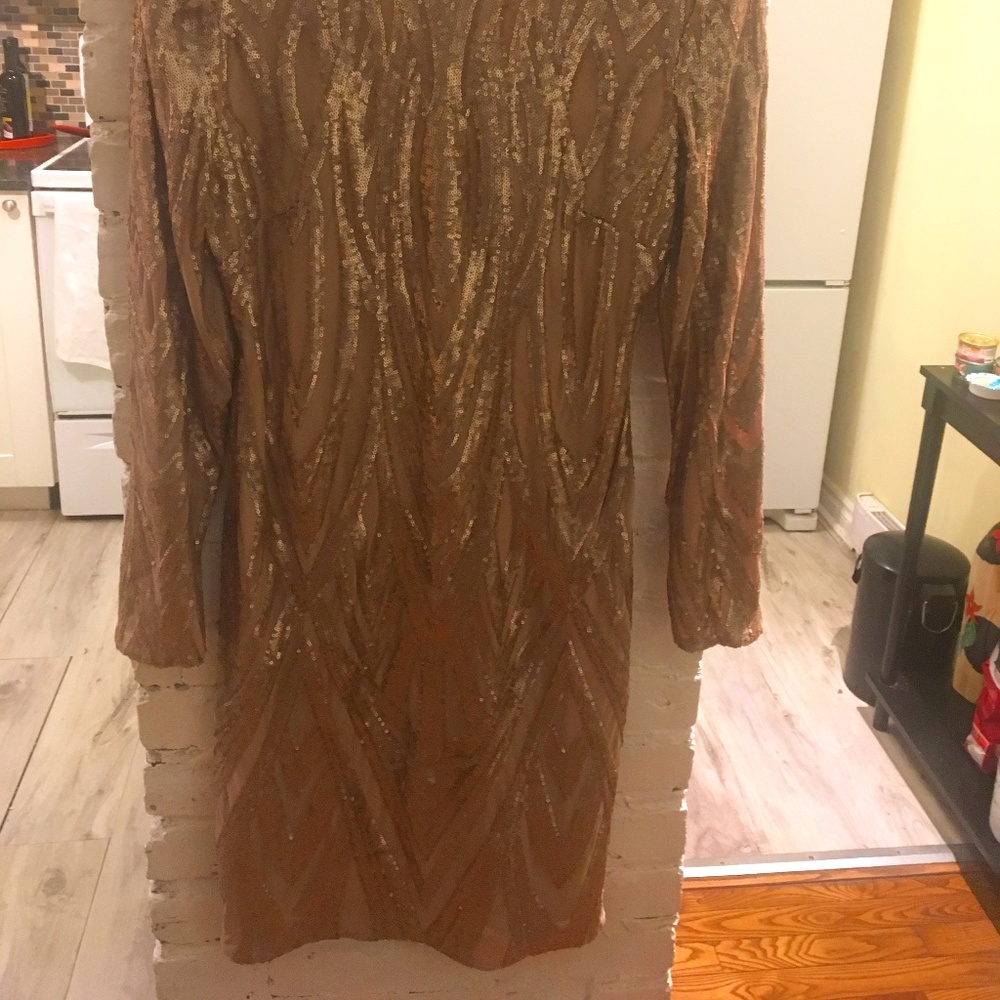 Beaded cocktail beige gold dress